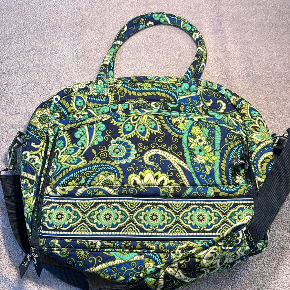 Green and Blue Quilted Laptop Bag with Paisley Print Vera Bradley
